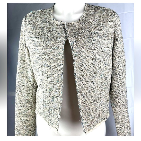 Theory Tweed Blazer Ualana Compromised Tweed Open Front Coat Size 10 Multicolor - Picture 3 of 16